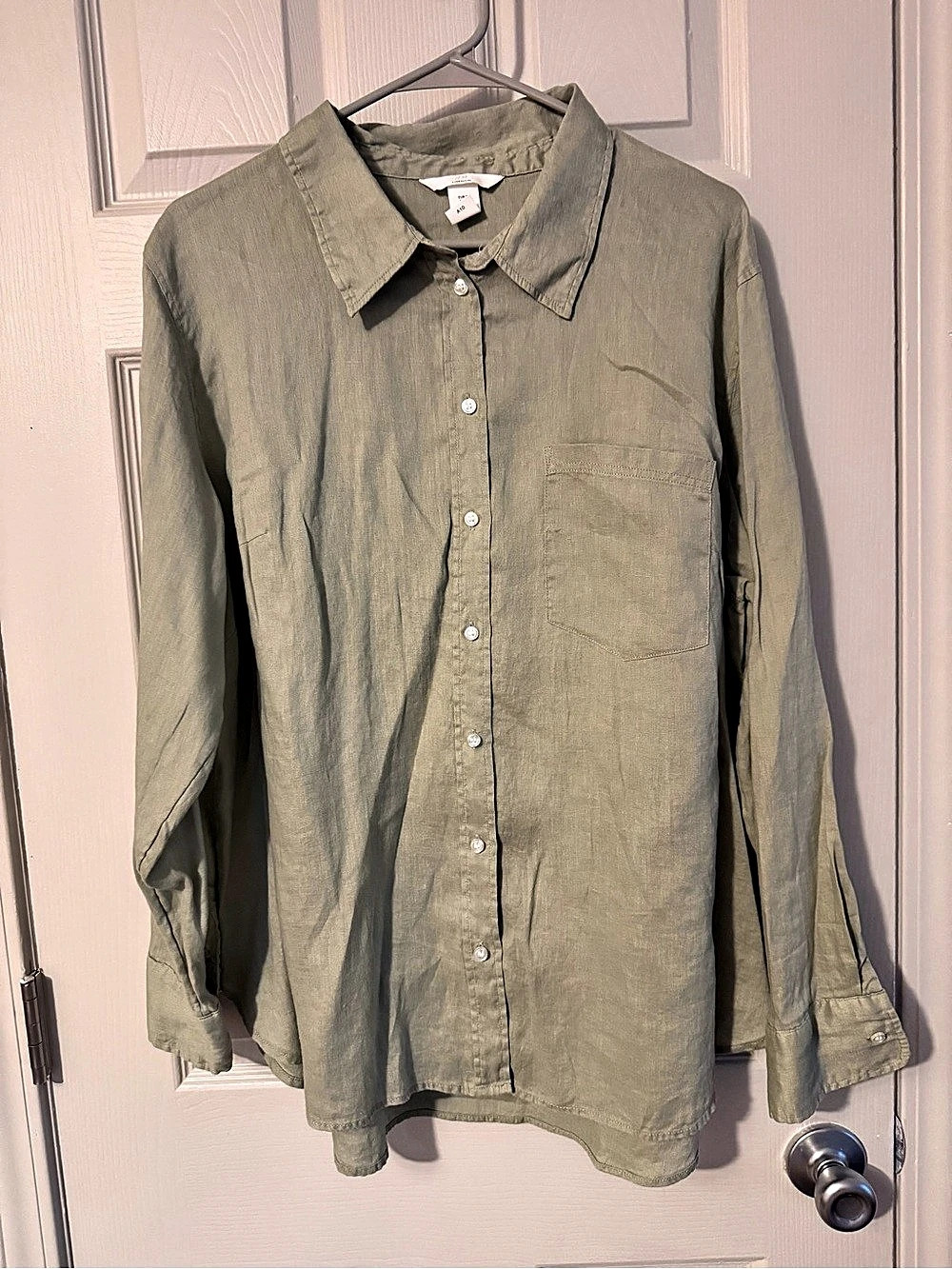 H&M Linen-Blend Shirt Linen/Cotton Button Down Green XL